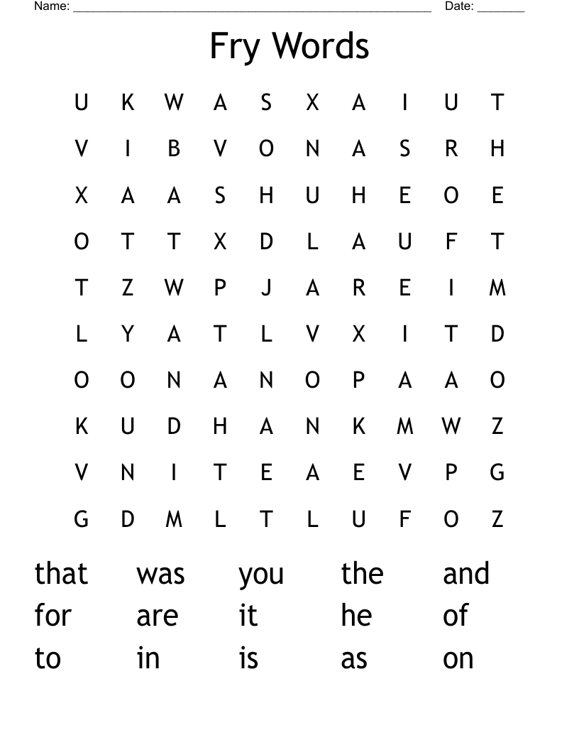 Fry Words Word Search