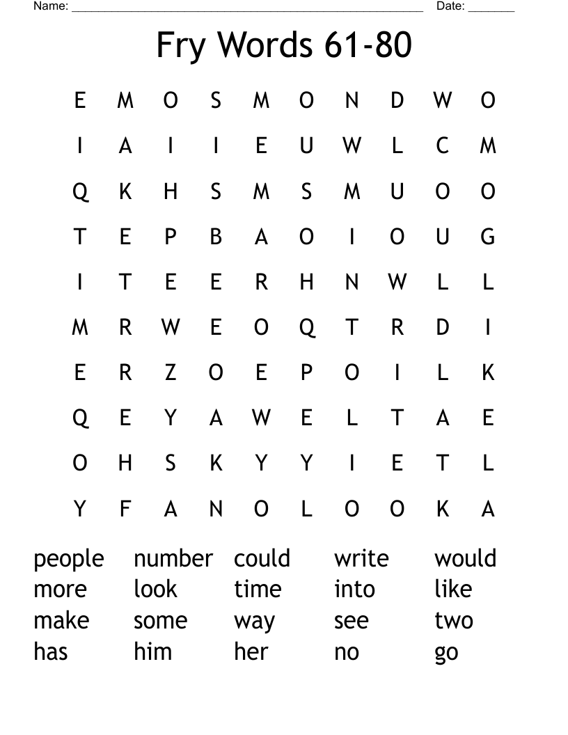 Fry Words 61-80 Word Search