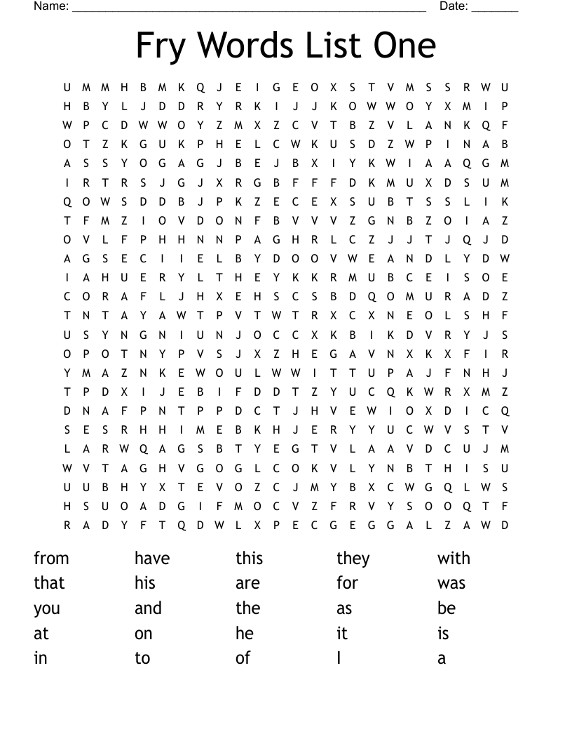 Fry Words List One Word Search