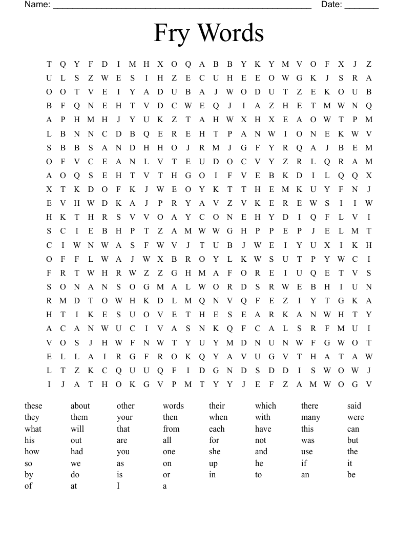 Fry Words  Word Search