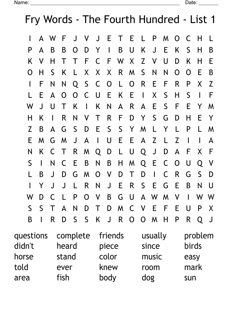Fry Words - The Fourth Hundred - List 1 Word Search
