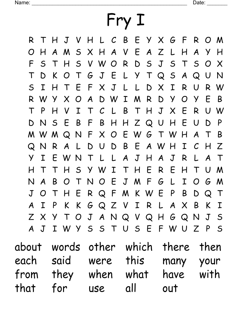 Fry  I Word Search
