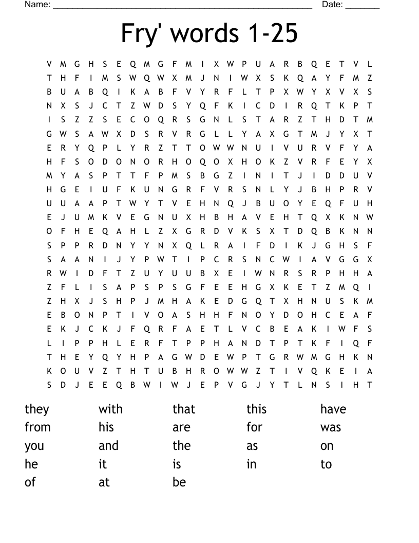 Fry'  words 1-25 Word Search