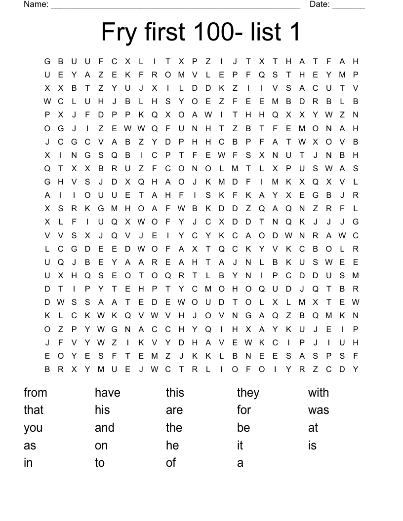 Fry first 100- list 1 Word Search
