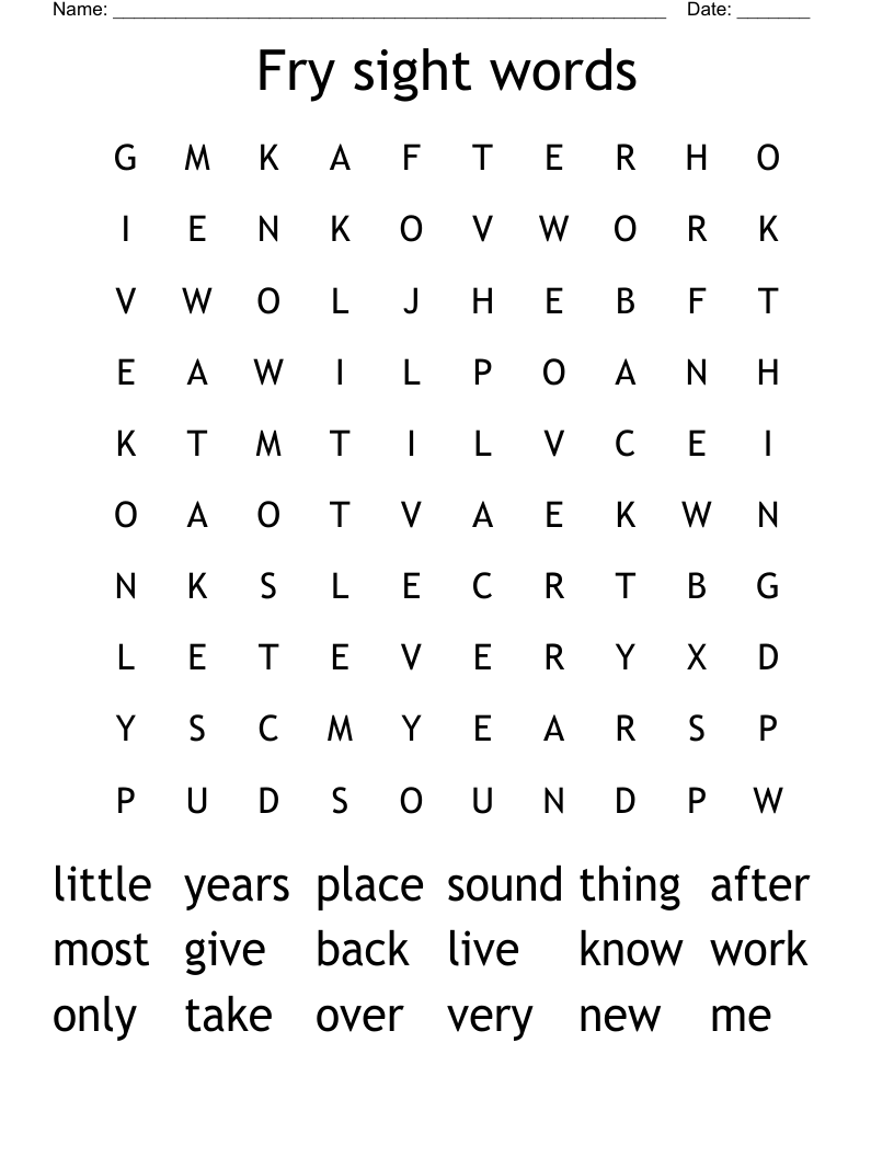 Fry sight words Word Search