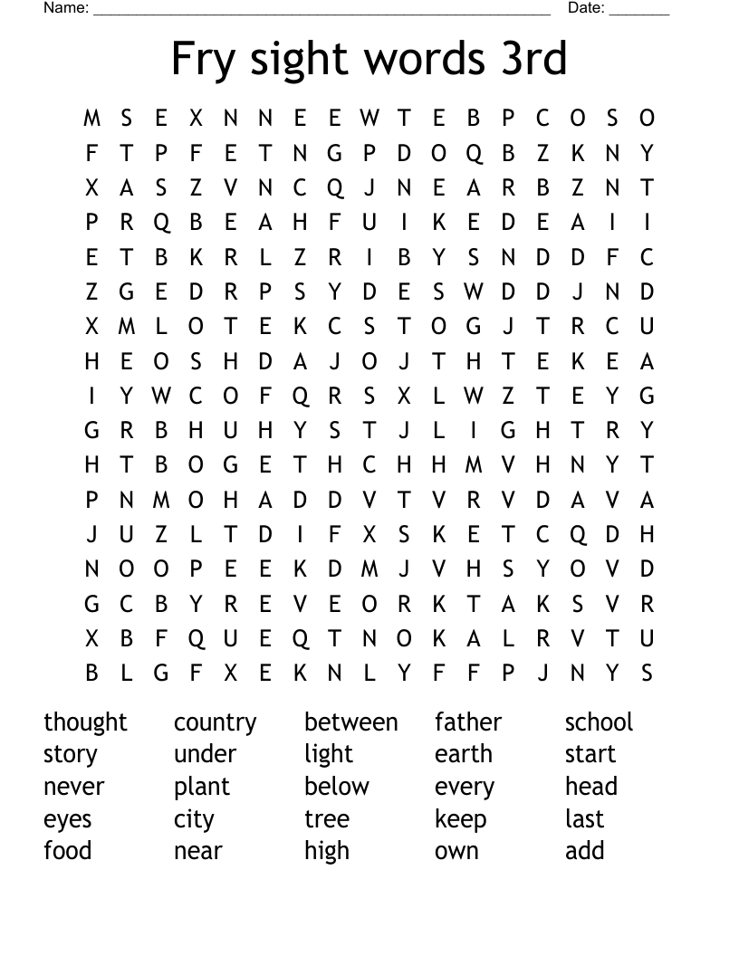Fry sight words 3rd Word Search