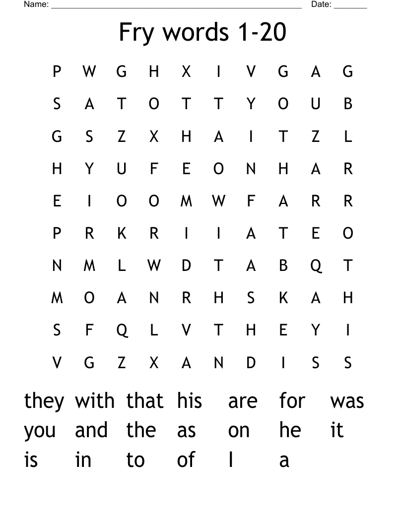 Fry words 1-20 Word Search