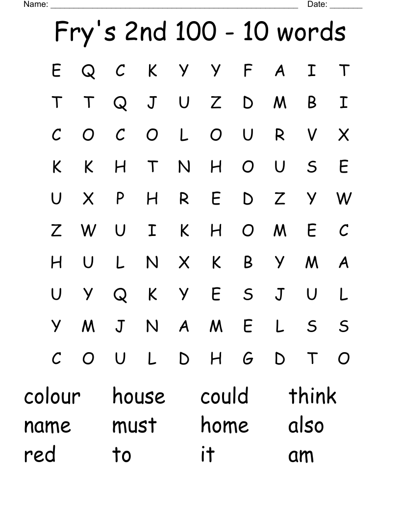 Fry's 2nd 100 - 10 words Word Search