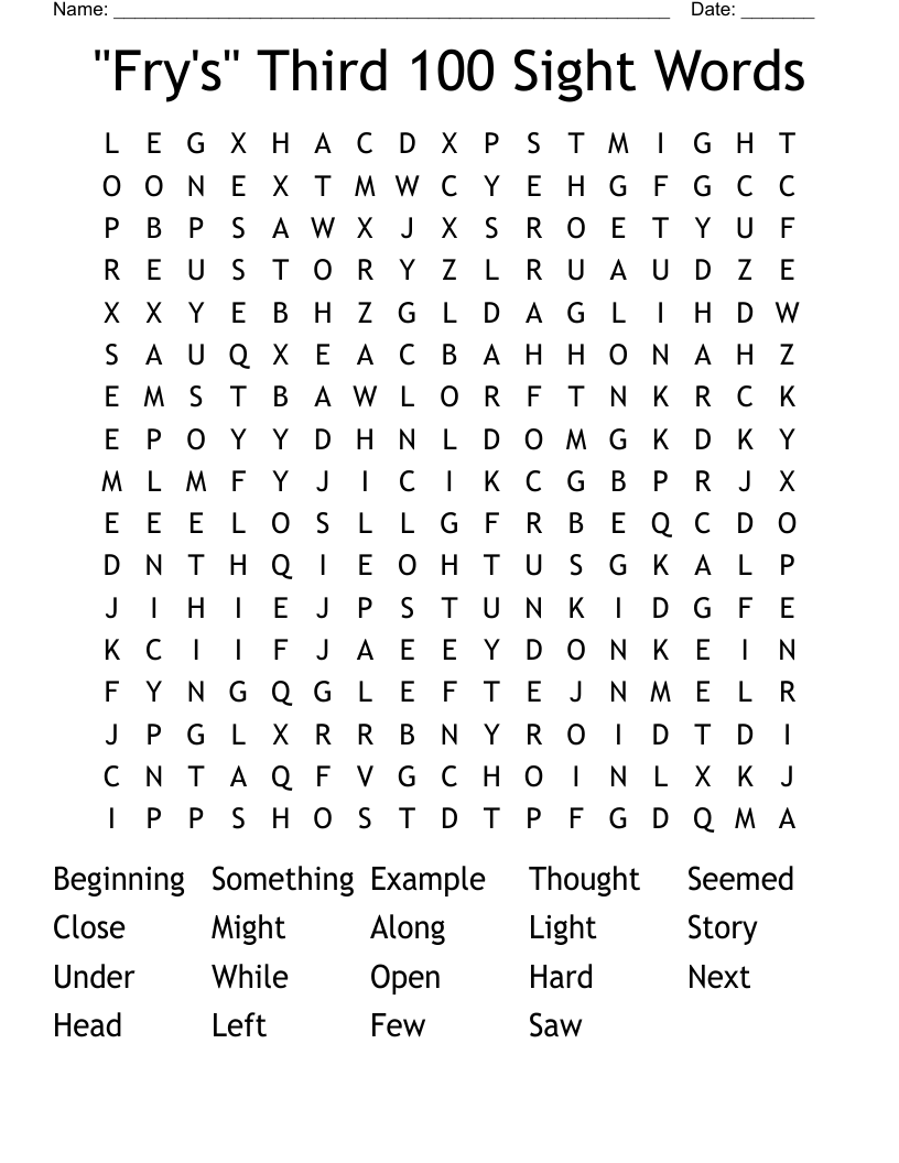"Fry's" Third 100 Sight Words Word Search