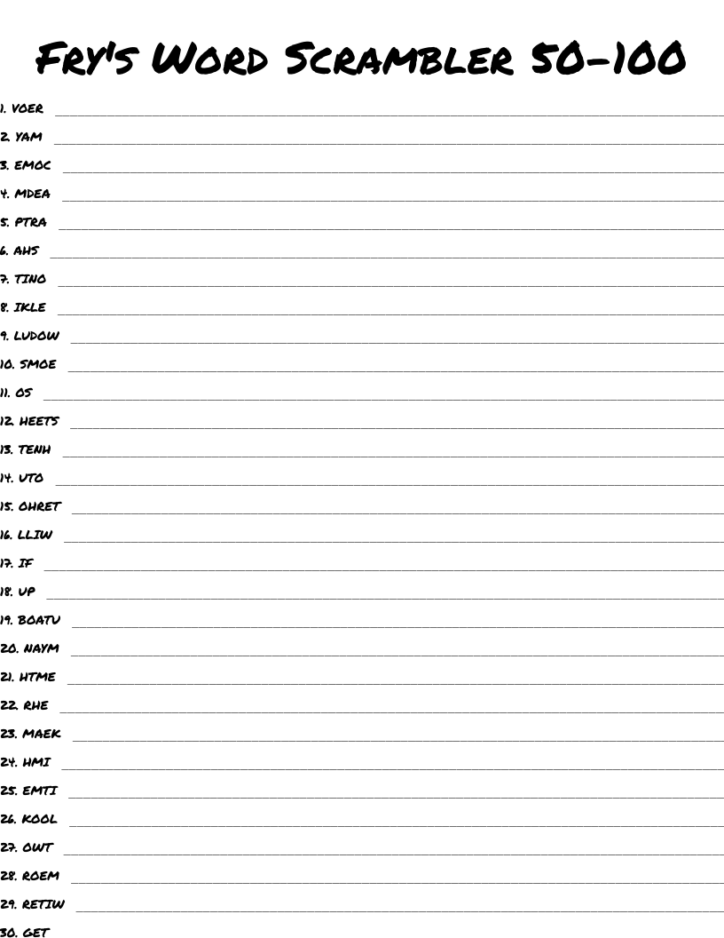 Fry's Word Scrambler 50-100