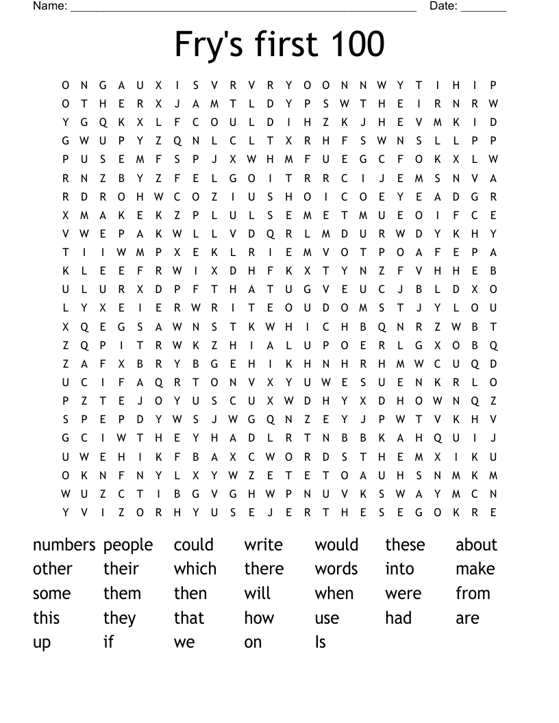 Fry's first 100 Word Search