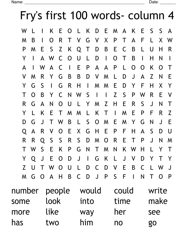 Fry's first 100 words- column 4 Word Search