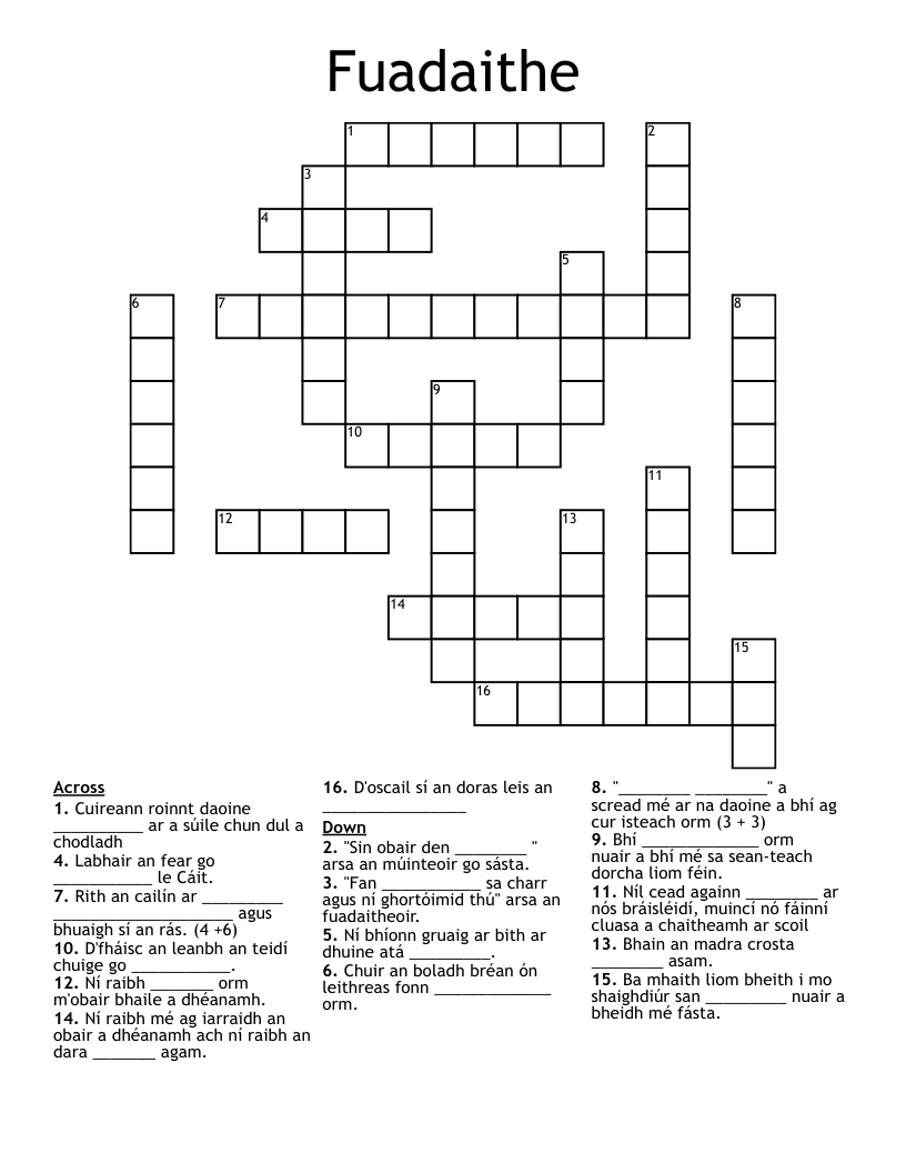 Fuadaithe Crossword