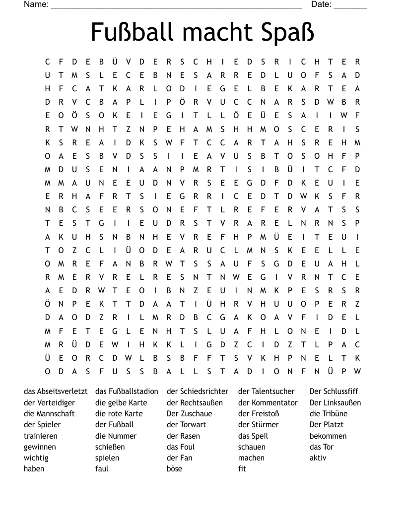 Fußball macht Spaß Word Search