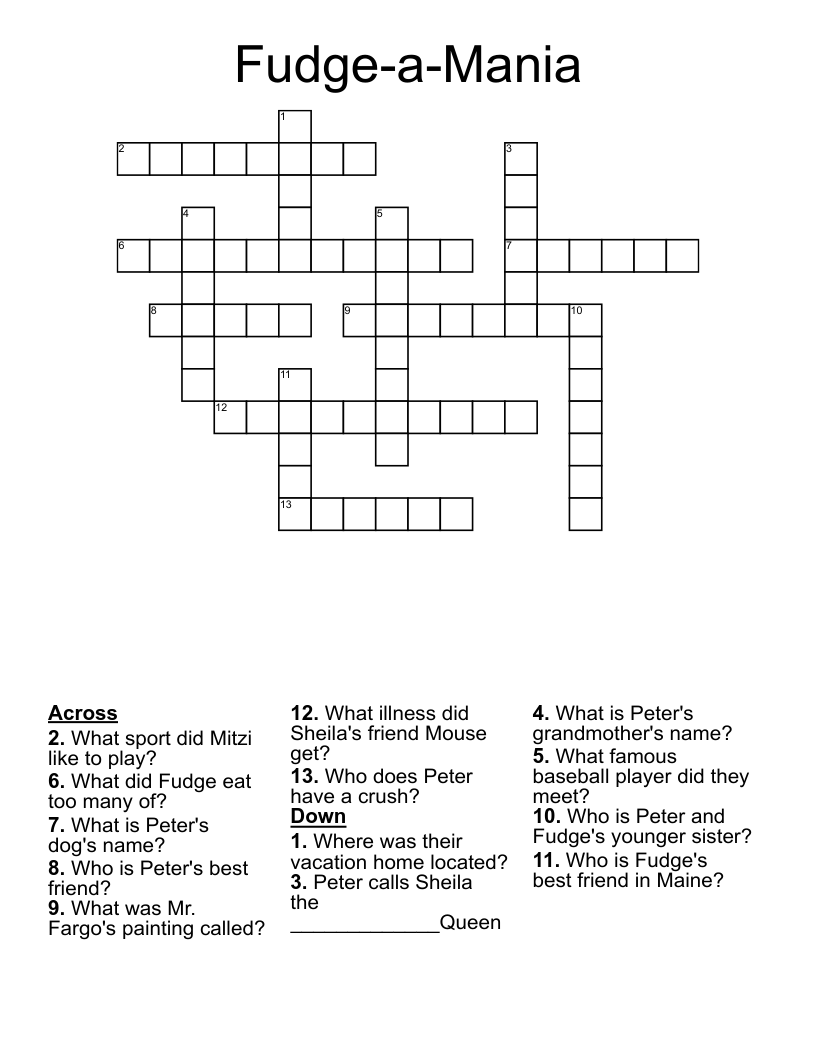 Fudge-a-Mania Crossword