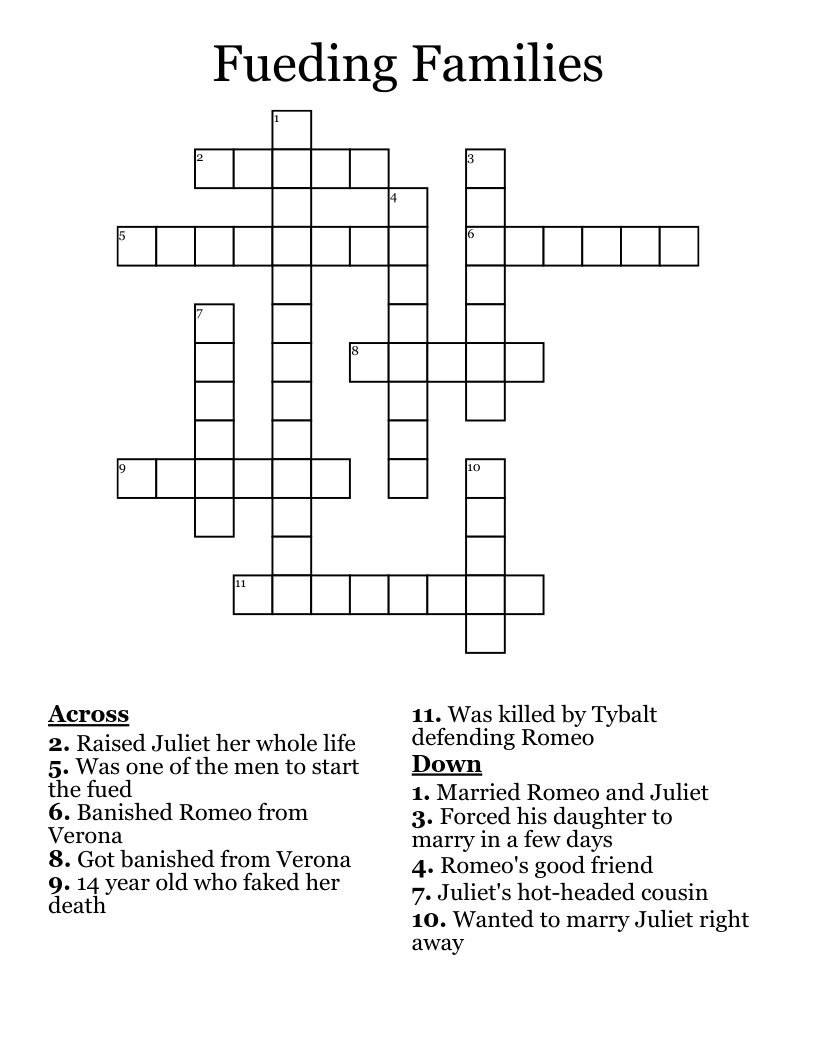 Fueding Families Crossword