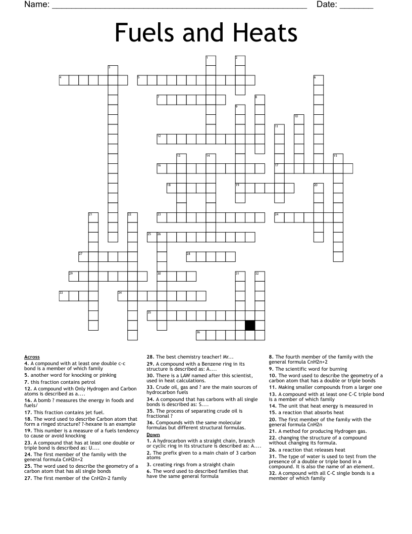 Fuels and Heats  Crossword