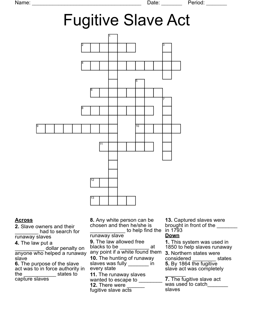 Fugitive Slave Act Crossword