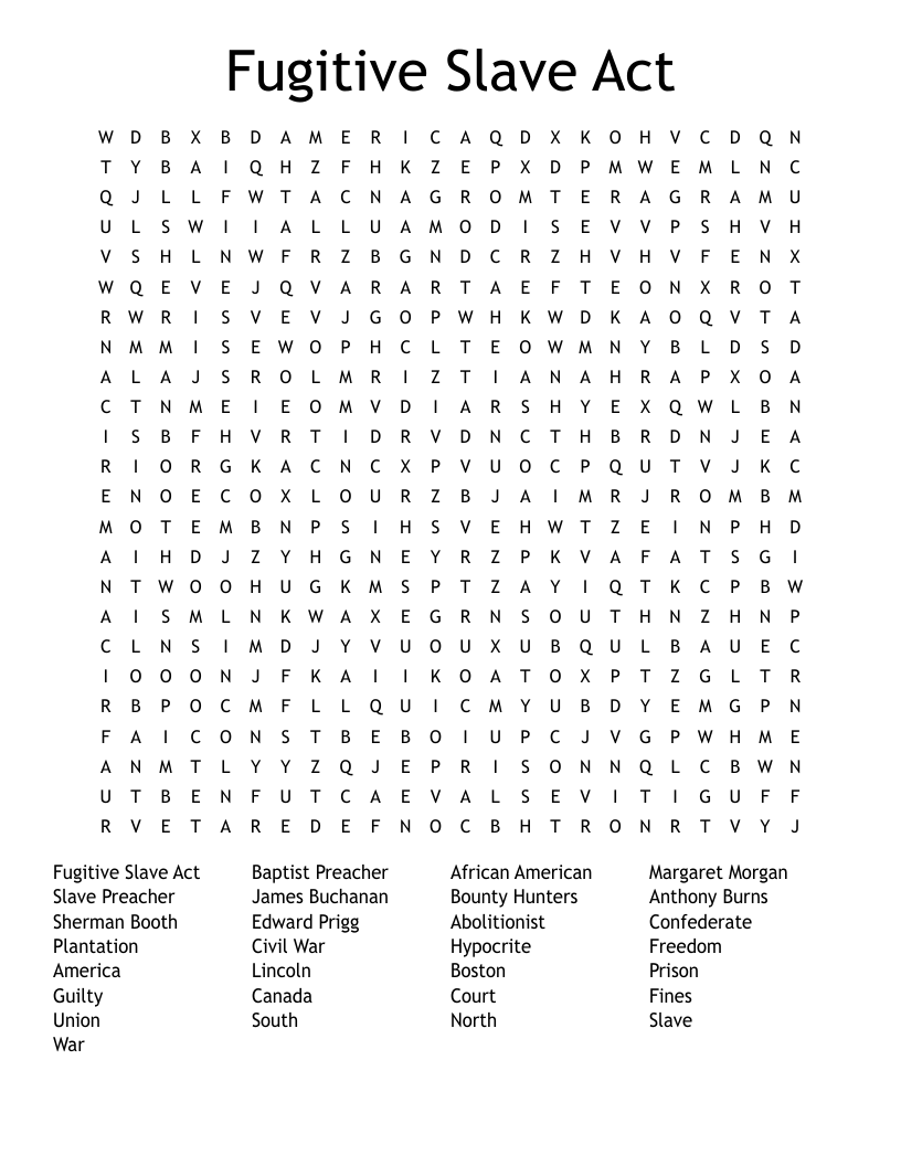 Fugitive Slave Act Word Search