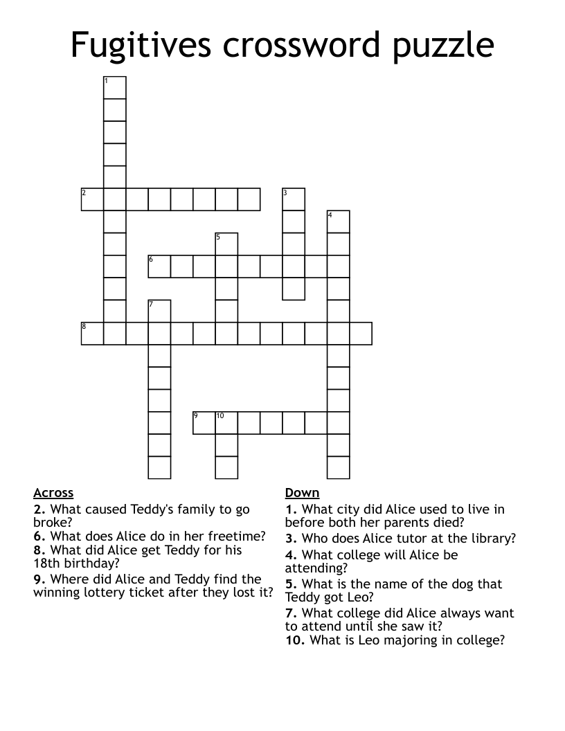 Fugitives crossword puzzle