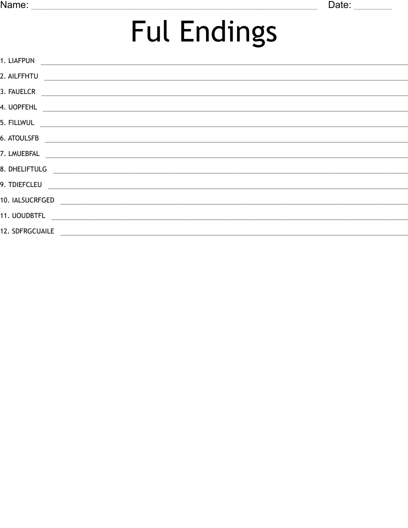 Ful Endings Word Scramble