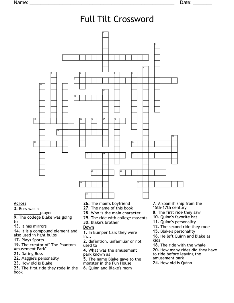 Full Tilt Crossword                                          
