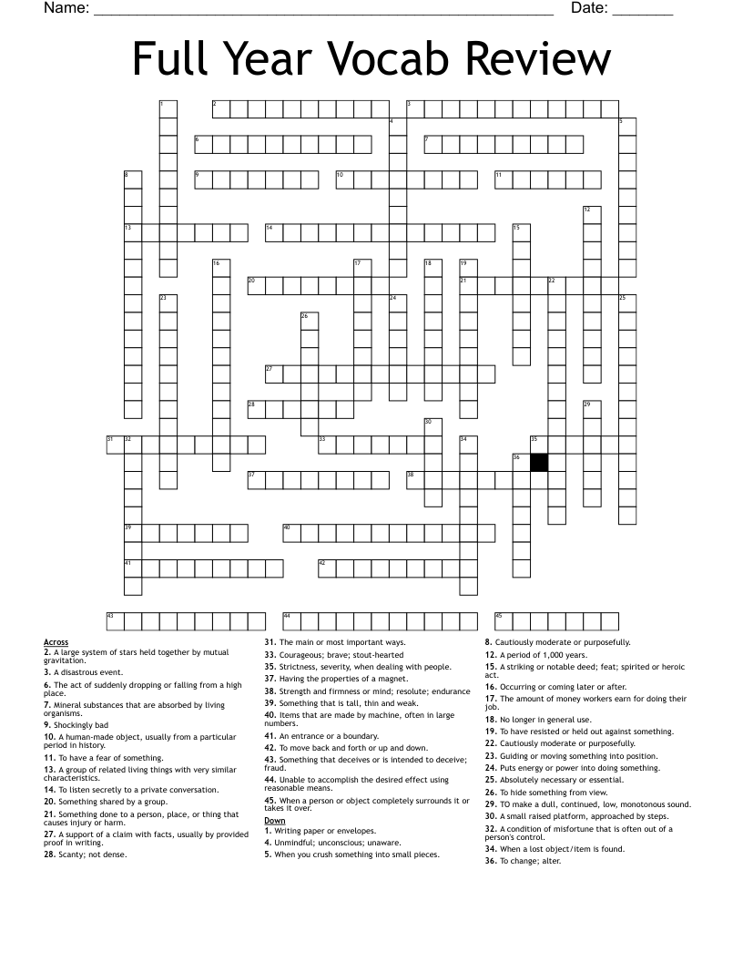 Full Year Vocab Review Crossword