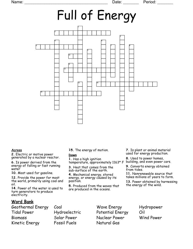 Full of Energy  Crossword