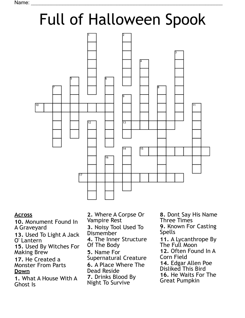 Full of Halloween Spook Crossword
