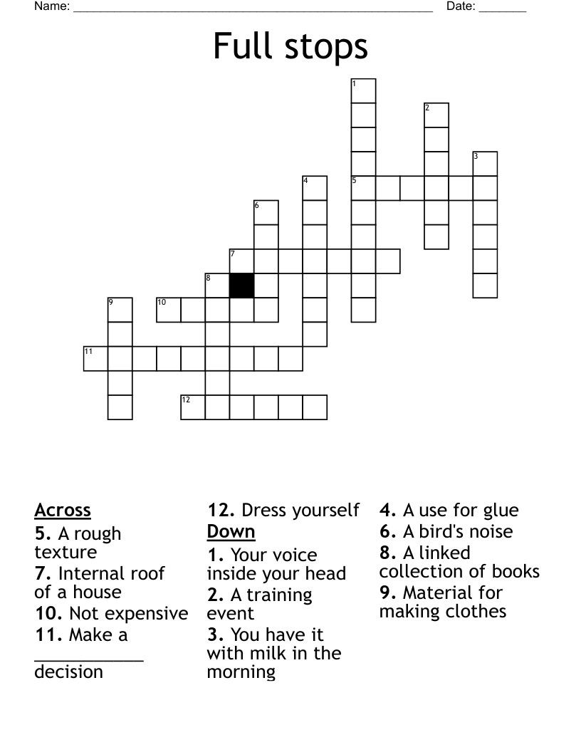 Full stops Crossword