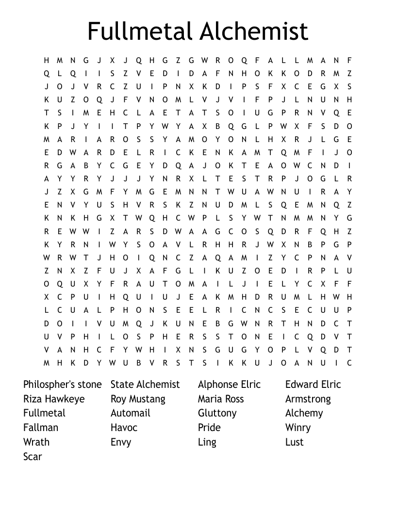 Fullmetal Alchemist Word Search