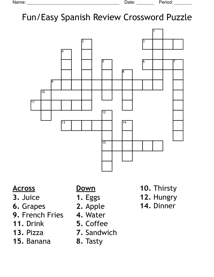 Fun/Easy Spanish Review Crossword Puzzle