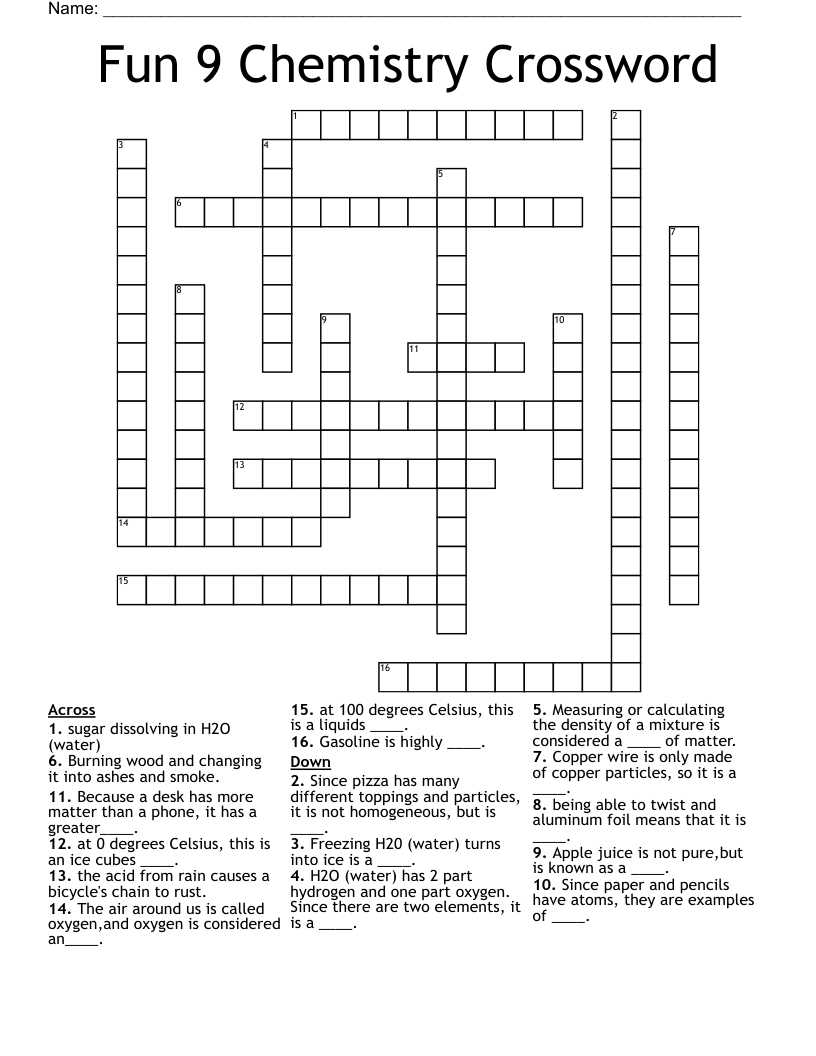 Fun 9 Chemistry Crossword 