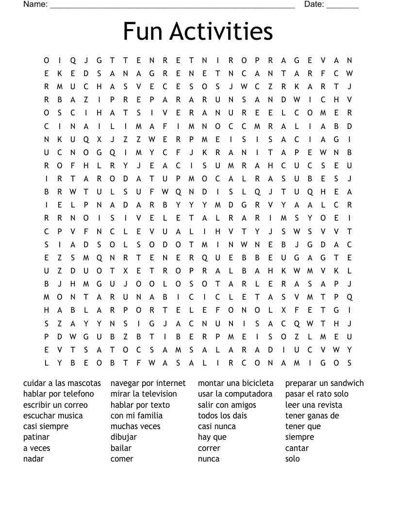 Fun Activities Word Search