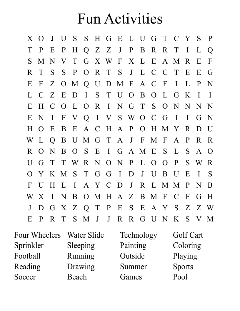 Fun Activities Word Search