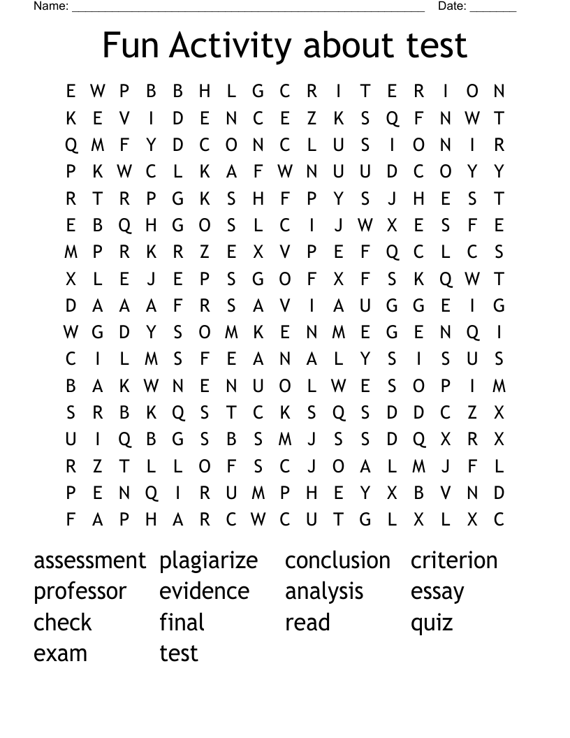 Fun Activity about test Word Search