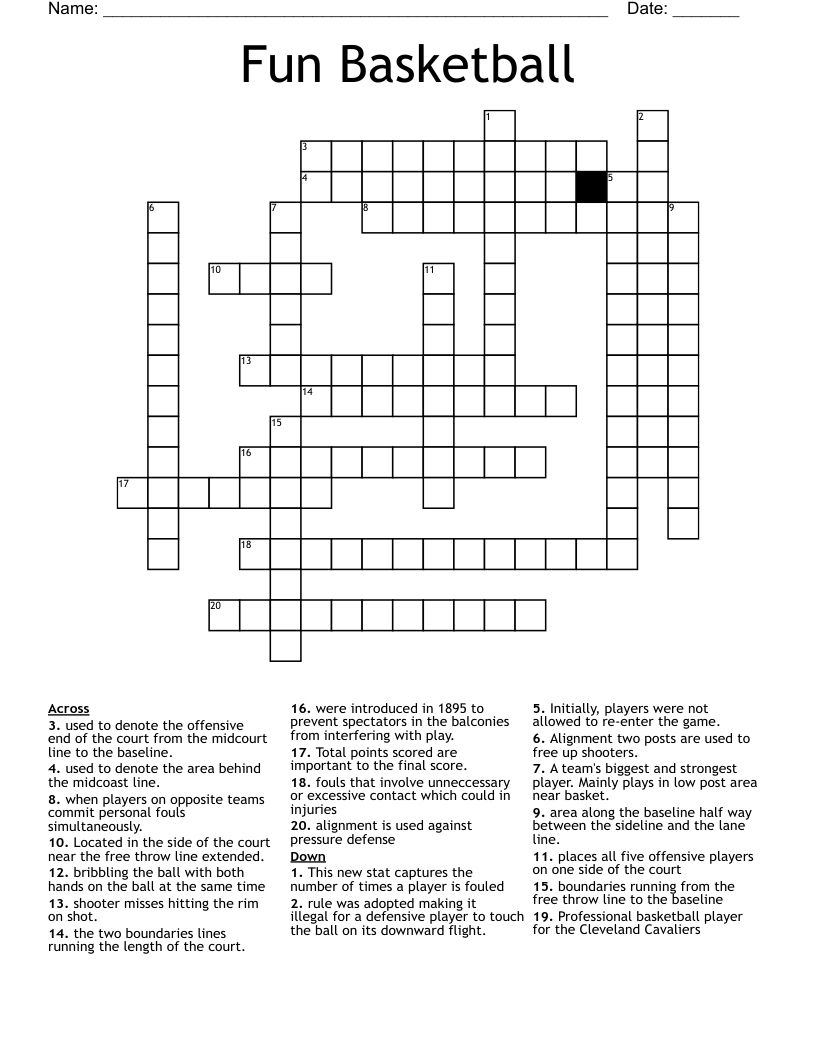 Fun Basketball Crossword