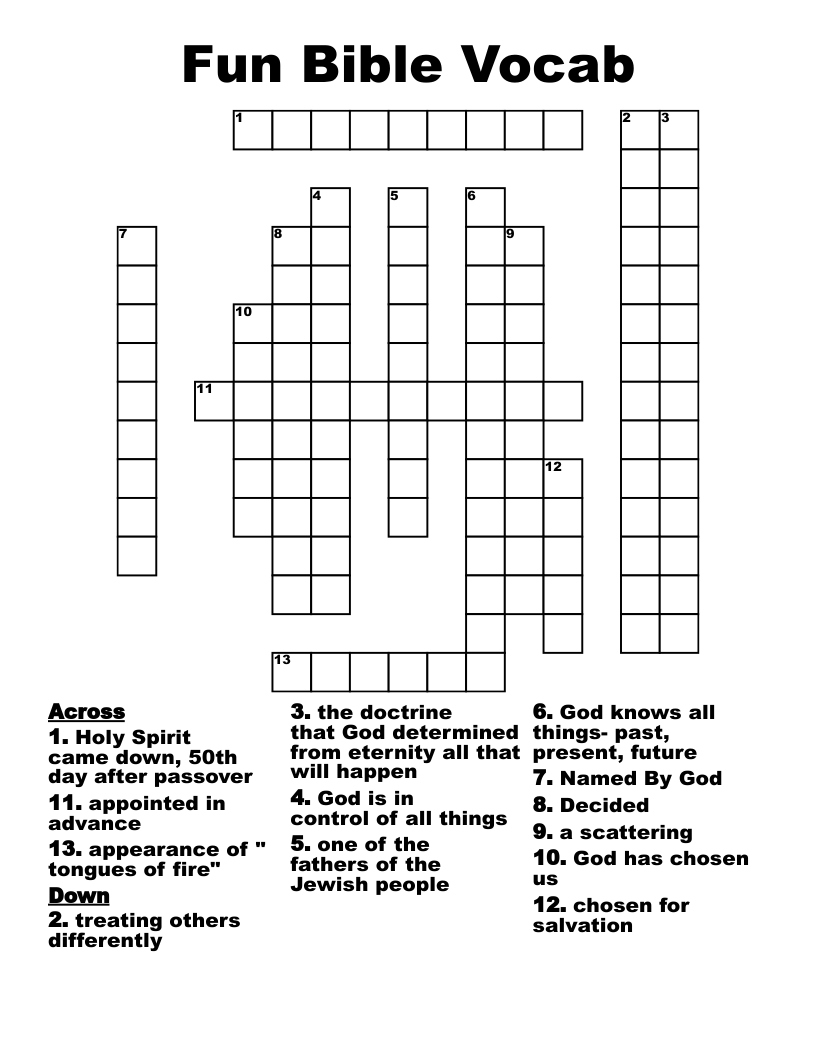 Fun Bible Vocab Crossword