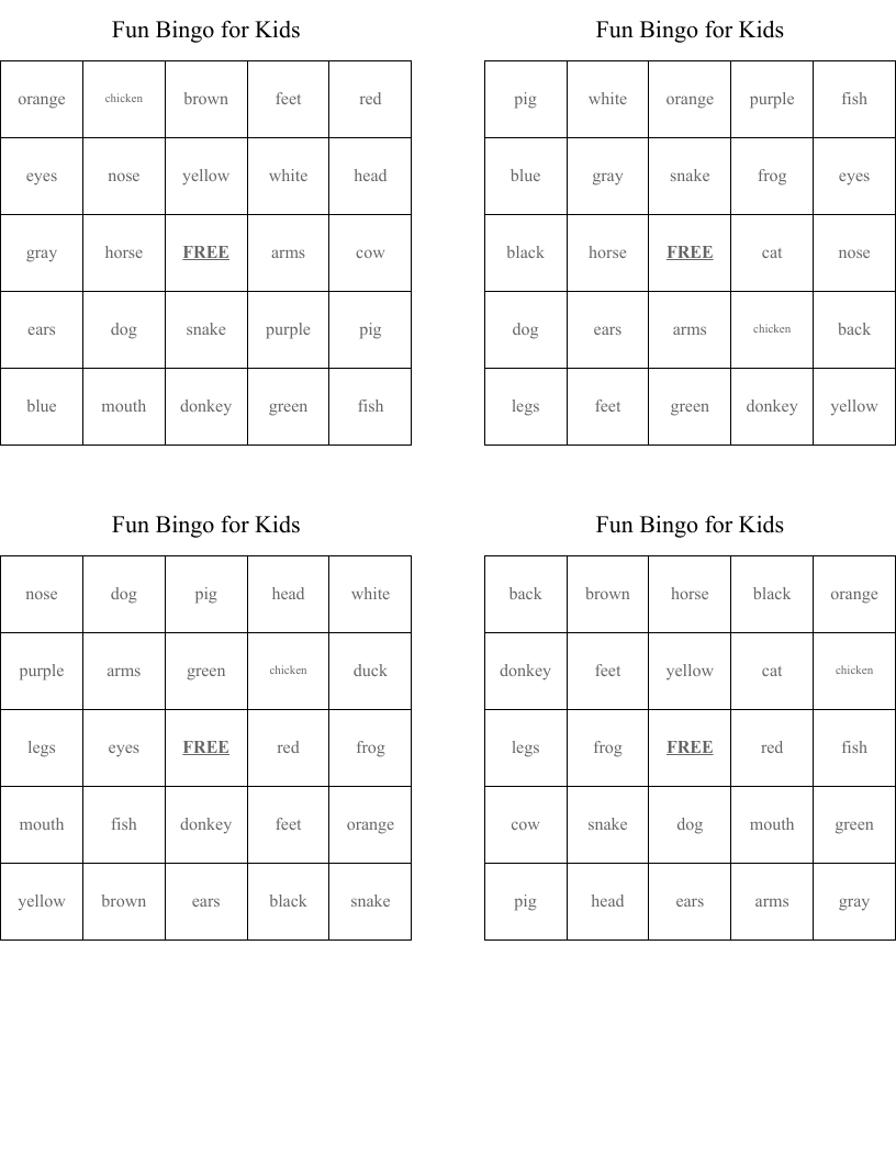 Fun Bingo for Kids