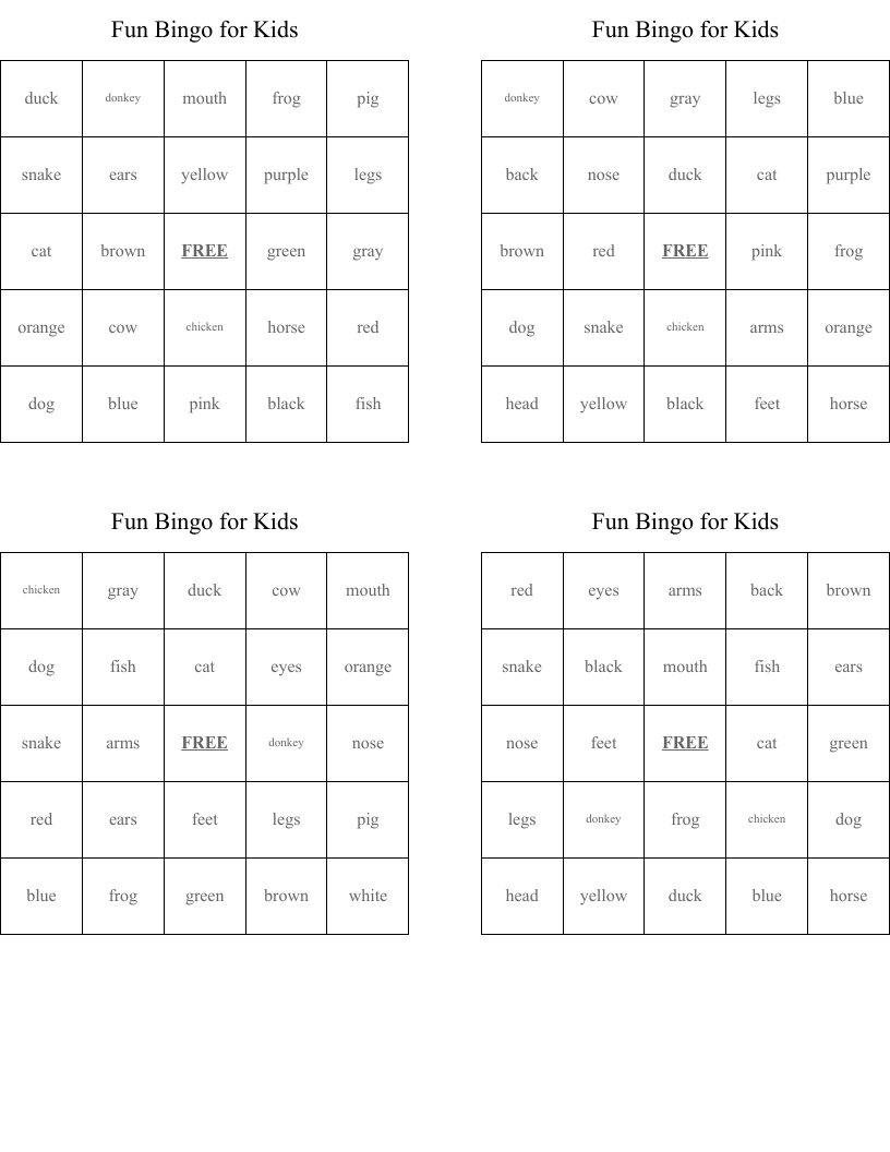 Fun Bingo for Kids