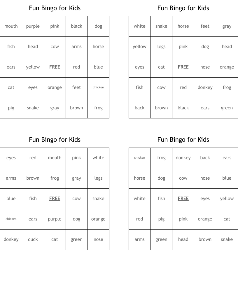 Fun Bingo for Kids