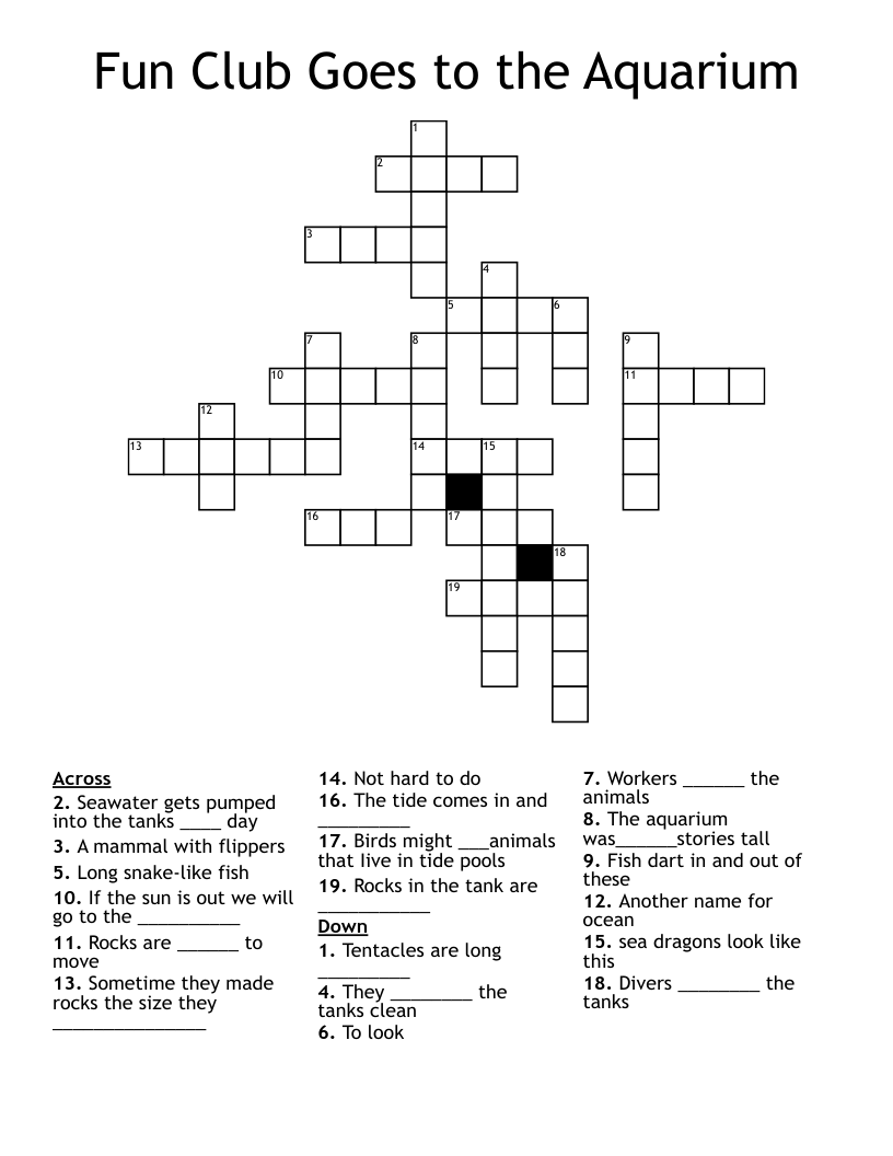 Fun Club Goes to the Aquarium Crossword