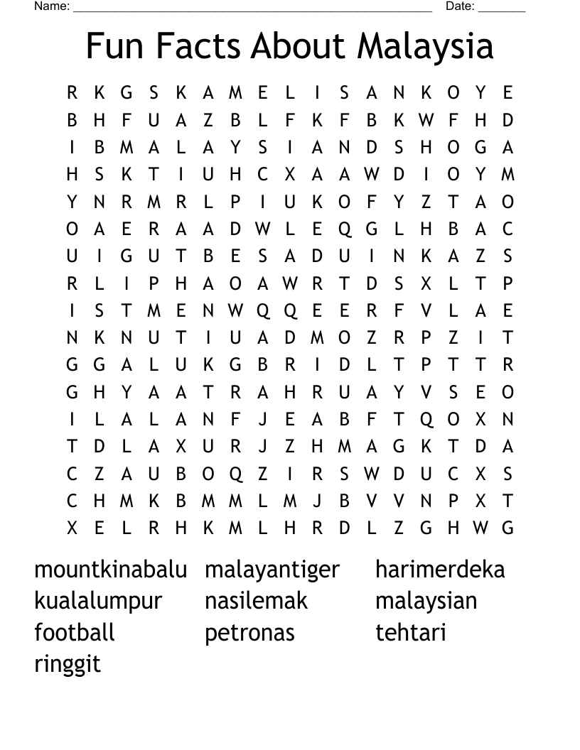 Fun Facts About Malaysia Word Search