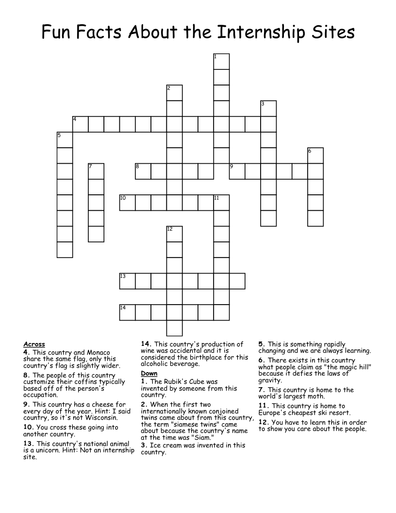 Fun Facts About the Internship Sites Crossword