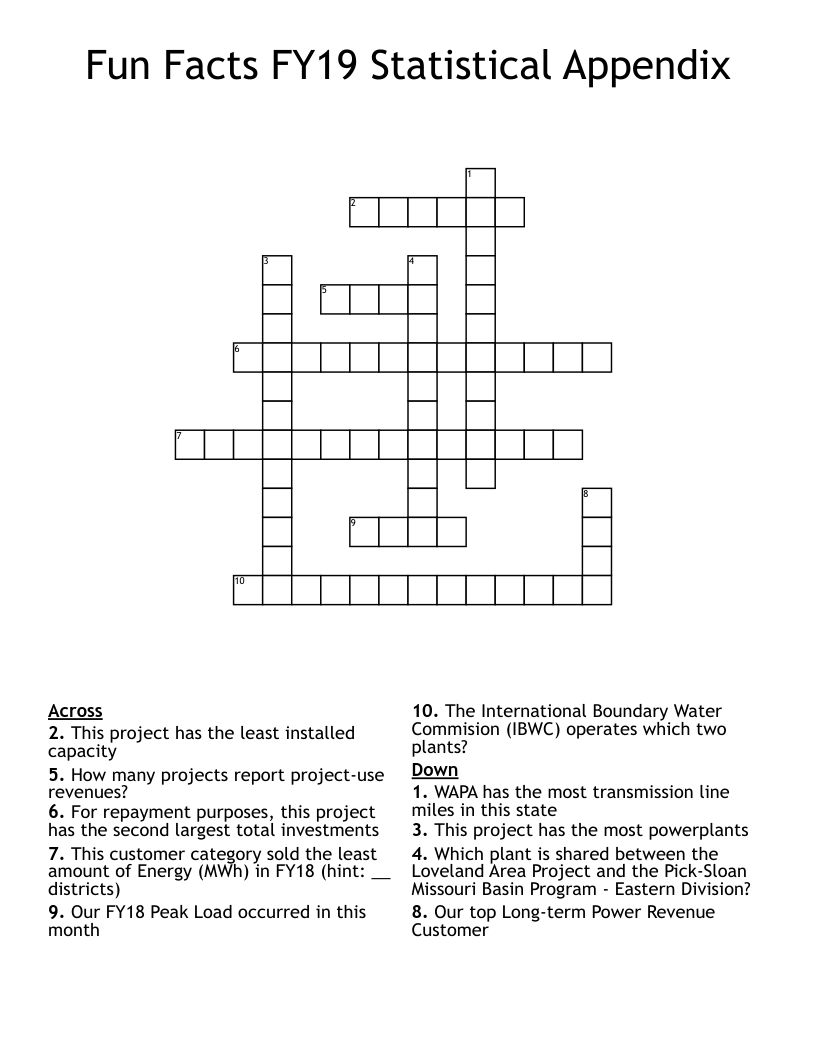 Fun Facts FY19 Statistical Appendix Crossword