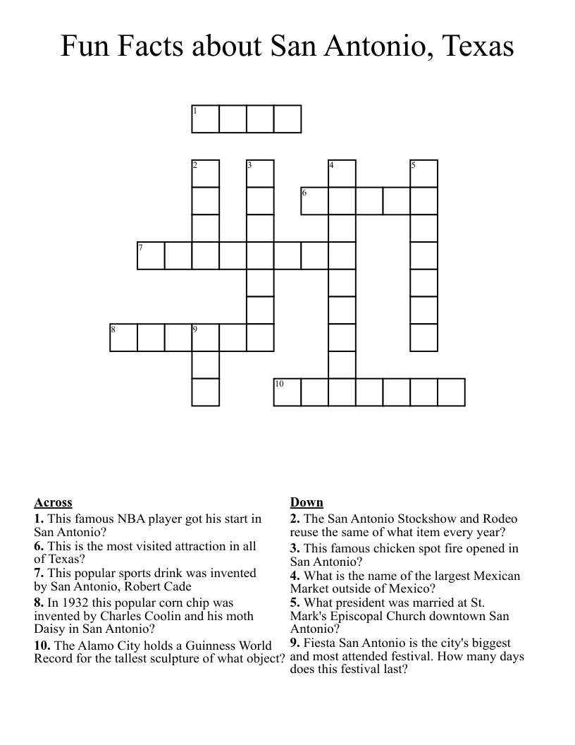 Fun Facts about San Antonio, Texas Crossword