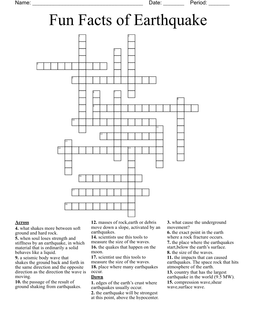Fun Facts of Earthquake Crossword