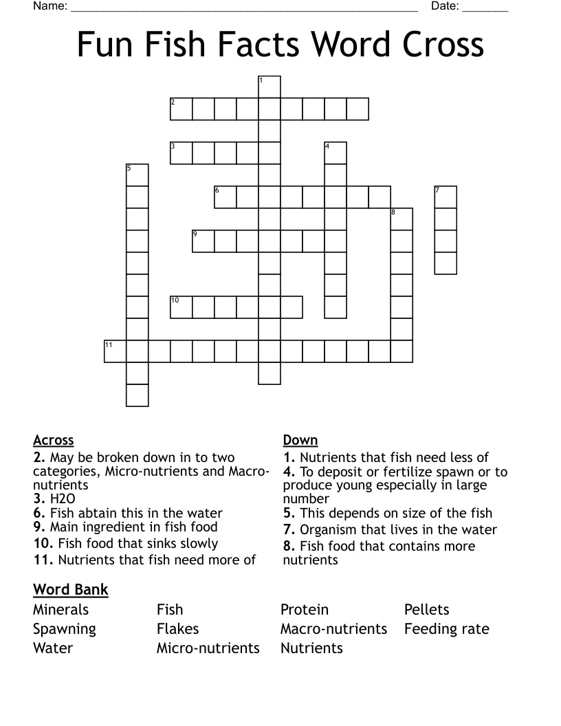 Fun Fish Facts Word Cross  Crossword