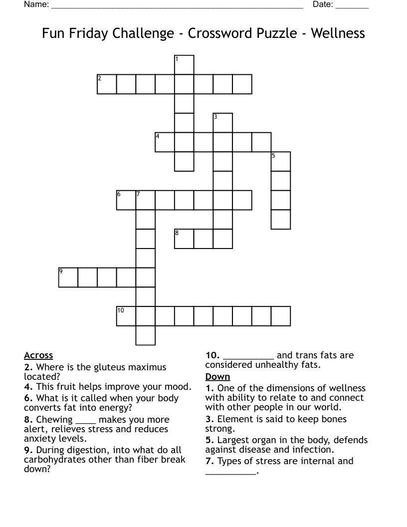 Fun Friday Challenge - Crossword Puzzle - Wellness