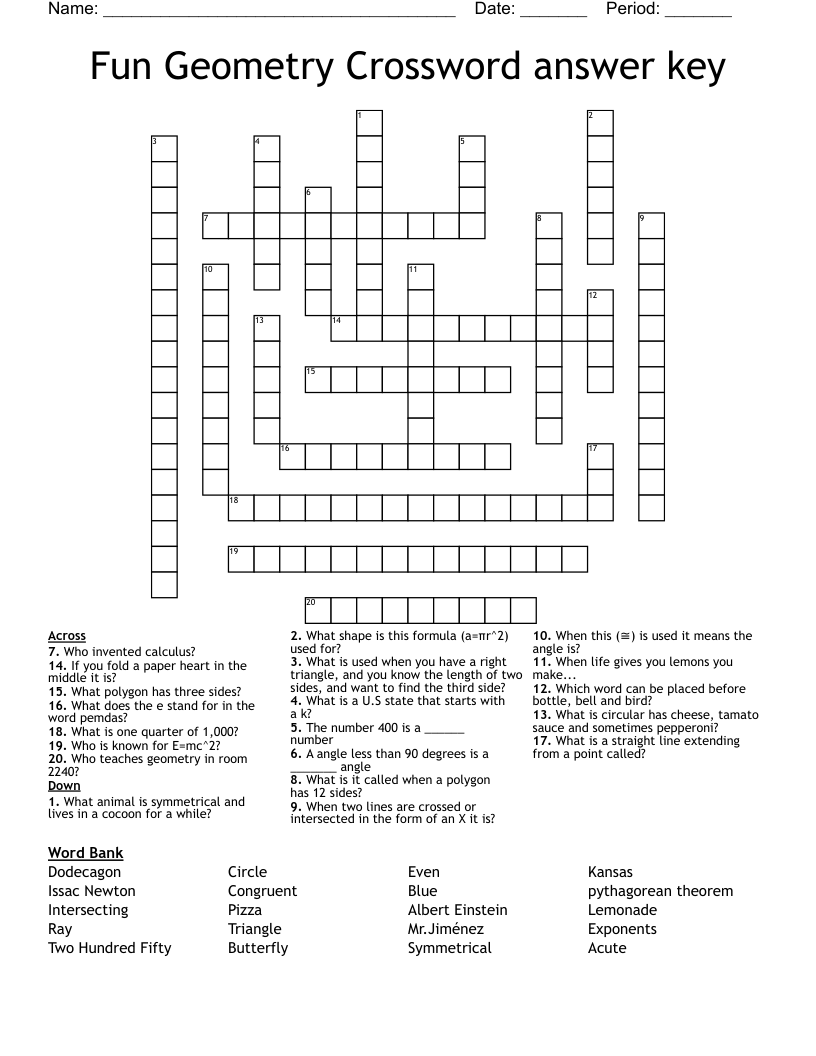 Fun Geometry Crossword answer key 